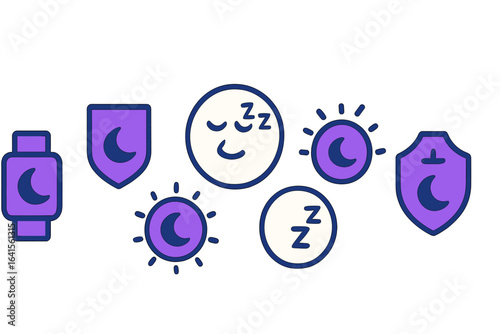 Sleep tracking technology with wearable devices and icons symbolizing rest and relaxation