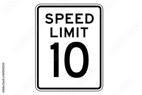 Speed Limit 10 mph Sign Vector. Road Traffic Regulation Warning Symbol. Urban Street Safety Limit Notice. Black and White Rectangular Highway Caution. Transportation Law Graphic Illustration