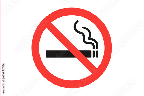 No smoking sign vector illustration. Prohibition of smoking symbol. Red circle and diagonal line over cigarette with smoke. Anti-smoking concept. Tobacco ban. Health warning. Stop smoking icon design.