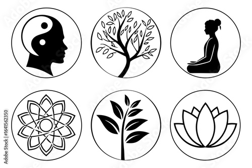 Collection of spiritual and wellness symbols isolated on white background