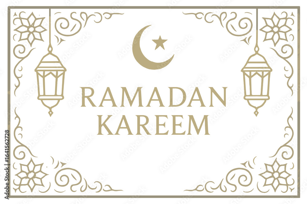 Fototapeta premium Elegant Ramadan Kareem greeting card background with golden Islamic art and calligraphy on rich blue backdrop, festive religious banner template for Muslim holiday celebration vector design