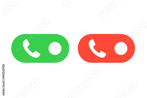 Green and red phone call buttons icons, accept and decline call switch, mobile communication user interface vector, transparent background, toggle symbols for app design, digital connection