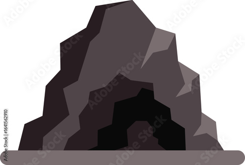Gray stone cavern with dark entrance creating mysterious atmosphere