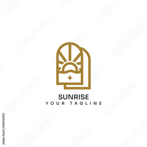 Logo Minimalist Golden Sun Icon Representing Sunrise with Sparkle Accent