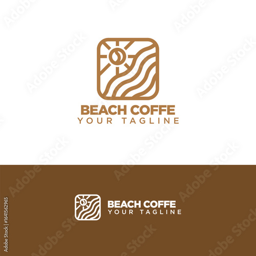 Minimalist Logo Featuring Coffee Bean, Waves, and Sun Design for Branding