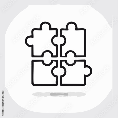 Four-piece jigsaw puzzle icon representing a complete solution. A minimalist graphic for concepts of strategy, collaboration, and unity.