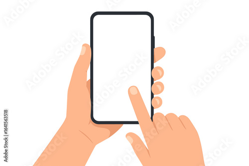 Hands Holding Smartphone Vector, Finger Touching Blank Mobile Screen, Modern Device Interaction, Touchscreen Technology Concept, User Interface Mockup, Communication Template, Digital Lifestyle Design
