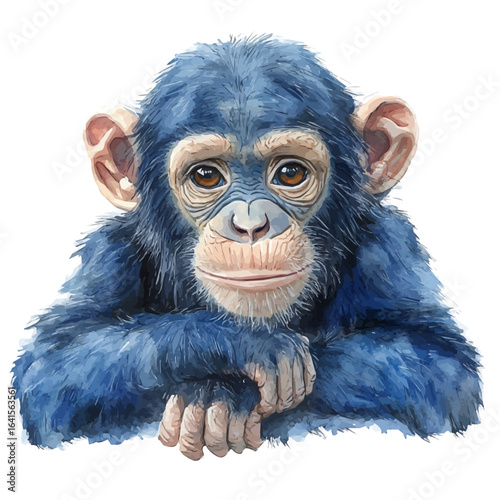 Chimpanzee, watercolor drawing vector, isolated on a white background.
