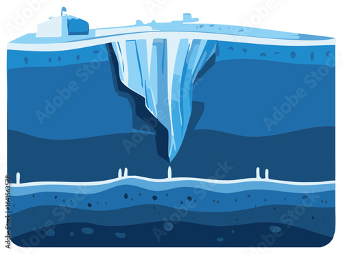 Iceberg Melting Under Surface Cartoon Illustration Underwater Scene