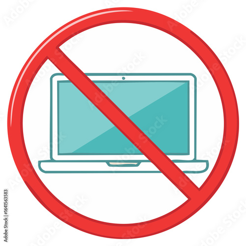 Prohibition Sign with Laptop Computer Icon Restriction Symbol Internet Access Denied No Technology Allowed