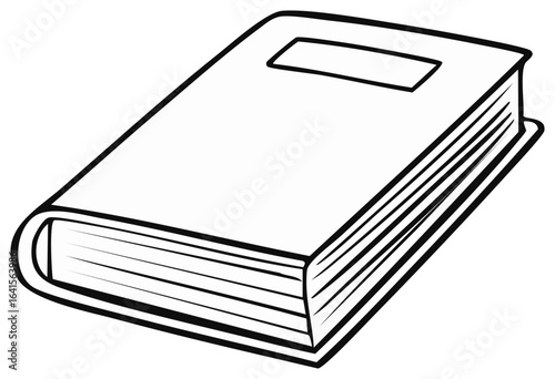 Black and white outline illustration of a hardback book, top view