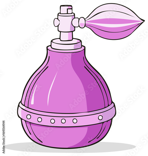 Pink Perfume Atomizer Illustration: Scent Bottle with Bulb Sprayer Detail