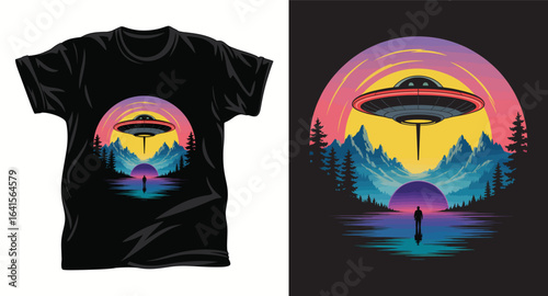Alien graphic vector T shirt design print.