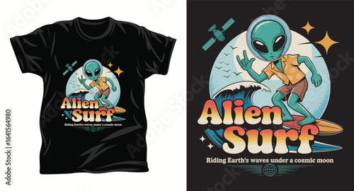 Alien graphic vector T shirt design print.