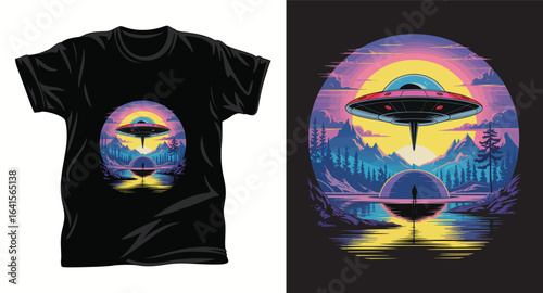 Alien graphic vector T shirt design print.