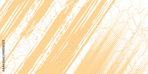 Grunge-style background with a textured, distressed. The background is primarily orange with white patches, creating an orange, rugged effect. Brush stroke texture background. Orange background vector