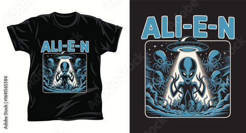 Alien graphic vector T shirt design print.