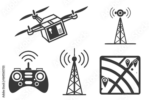 Drone delivery, remote control, and communication towers