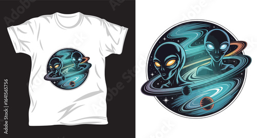 Alien graphic vector T shirt design print.