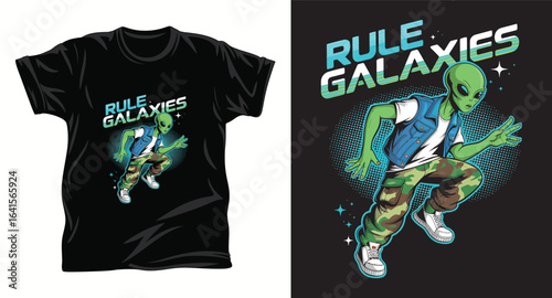 Alien graphic vector T shirt design print.