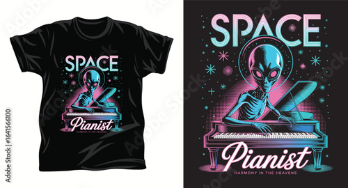 Alien graphic vector T shirt design print.