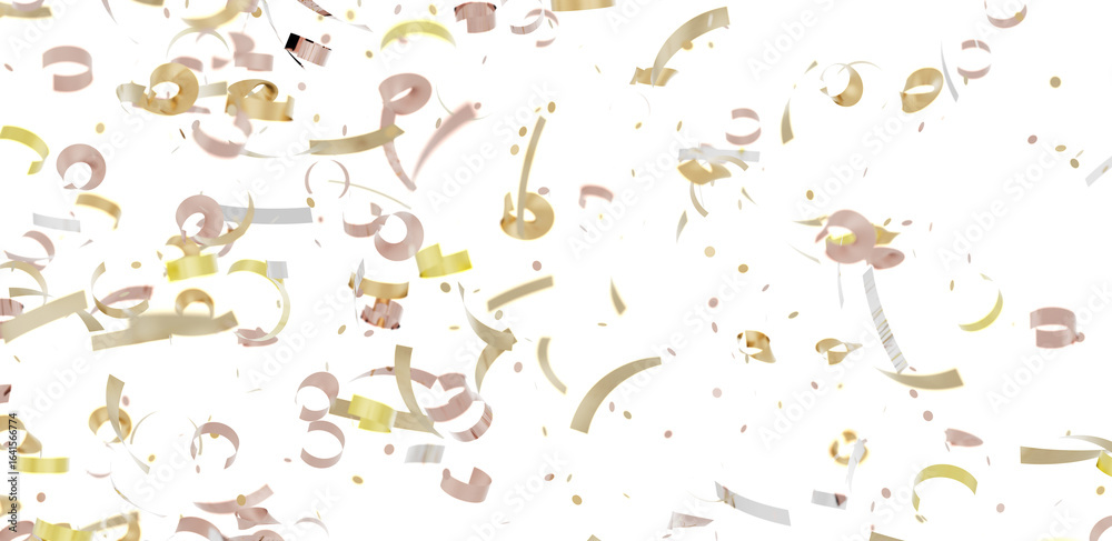 High-quality image of gold and pink confetti falling on a white background, perfect for party invitations or celebratory designs. High-quality image of gold and pink confetti falling on a white background, perfect for party invitations or celebratory designs.