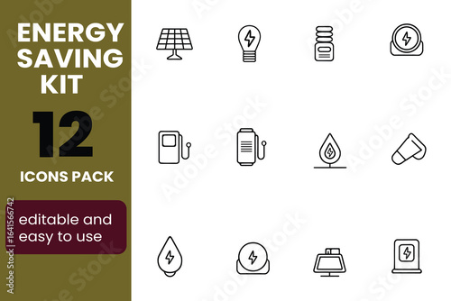 Energy Saving Kit Editable Outline Icons
