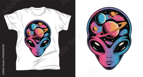 Alien graphic vector T shirt design print.