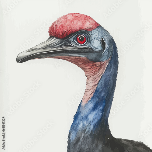 Cassowary, watercolor vector, isolated on a white background.