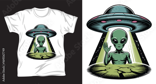 Alien graphic vector T shirt design print.