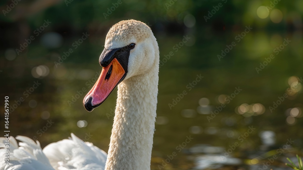 Fototapeta premium Detailed View of an Agitated White Swan on a Lake