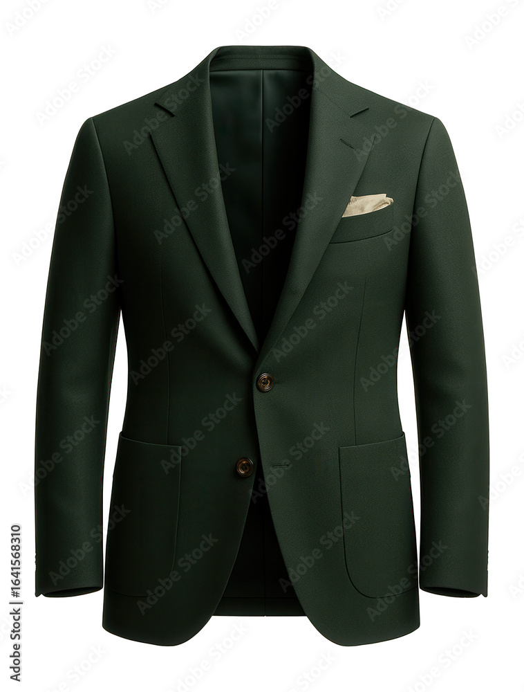 Forest green wool suit with single vent and patch pockets Forest green wool suit with single vent and patch pockets