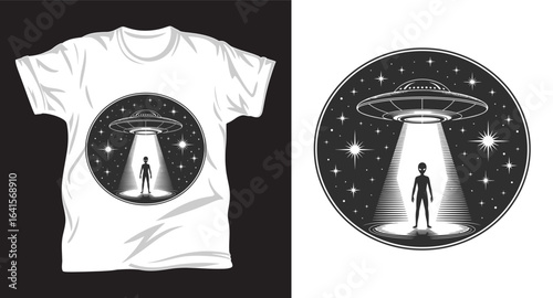 Alien graphic vector T shirt design print.