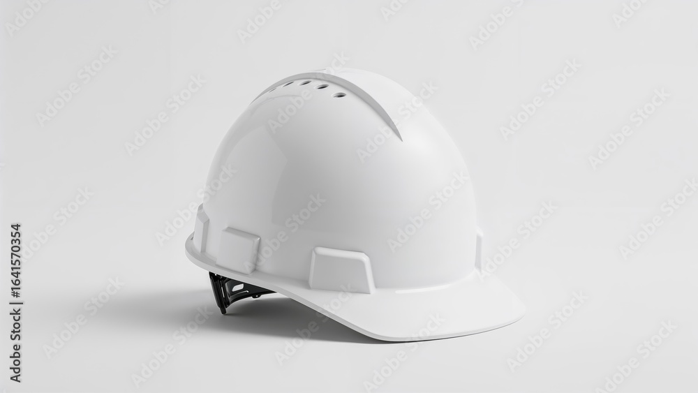 Fototapeta premium Detailed view of a white protective hard hat against a white background
