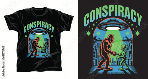 Alien graphic vector T shirt design print.
