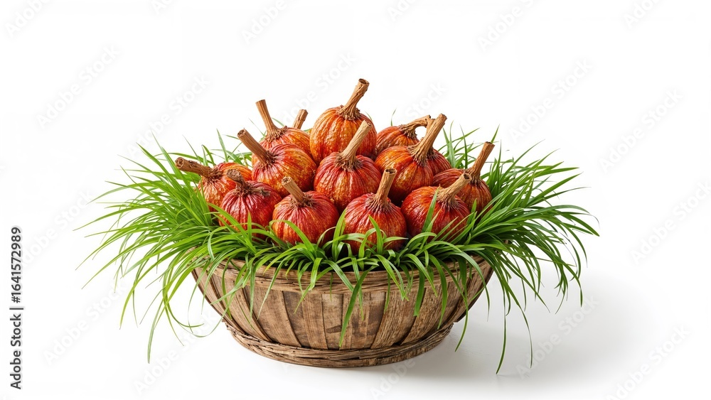 Fototapeta premium Isolated basket holding Chuang Chia on a plain white surface, image