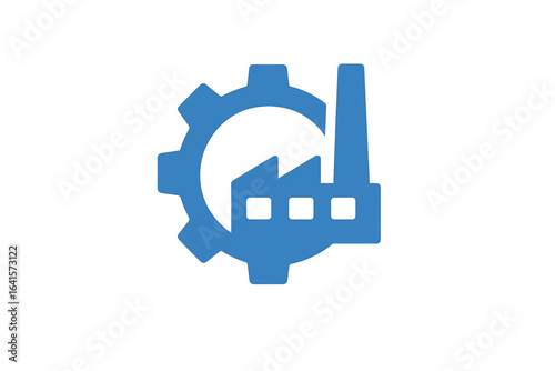 Industrial Factory Icon Blue Gear Machinery Vector, Manufacturing Plant Symbol, Mechanical Engineering, Automation Industry, Industrial Production, Factory Design, Technology Concept Illustration