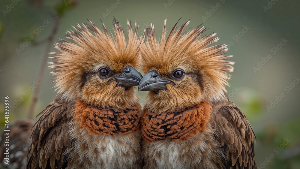 Obraz premium Close-up shot of two African crest birds