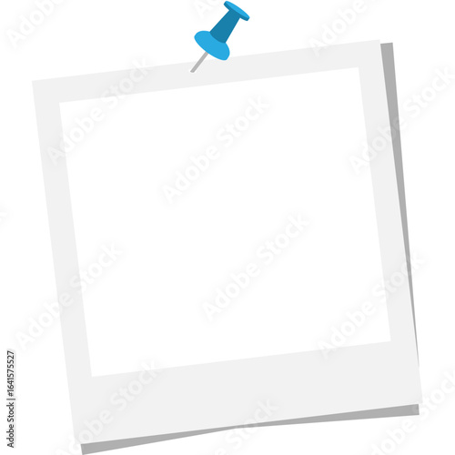 Blank instant photo frame with a blue pushpin. Vector illustration template for your picture, message, or design.