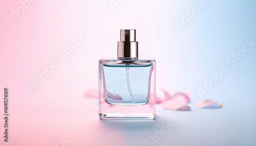 Perfume bottle glass minimal modern pastel gradient center aesthetic fragrance petals