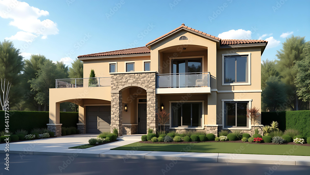Stunning villa exterior surrounded by lush gardens and scenic views Stunning villa exterior surrounded by lush gardens and scenic views