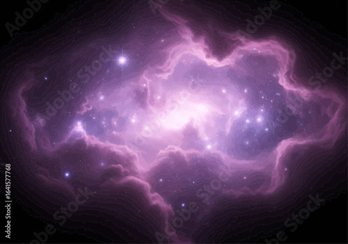 A vibrant cosmic nebula showcases a luminous core surrounded by swirling, ethereal clouds and distant stars.