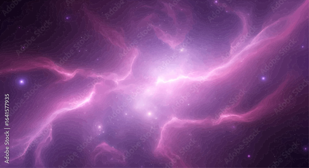 Naklejka premium Abstract cosmic nebula display of swirling, vibrant purple and pink hues.
