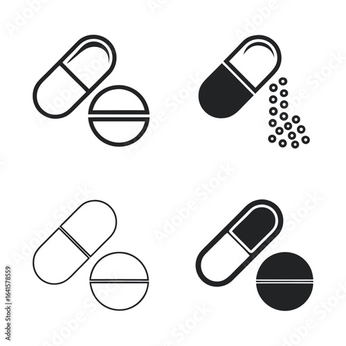 Medical Capsule and Pill Icon Set Vector Illustration