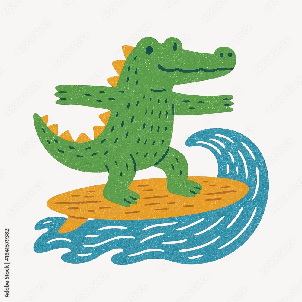 Fototapeta premium Cartoon crocodile surfing fun