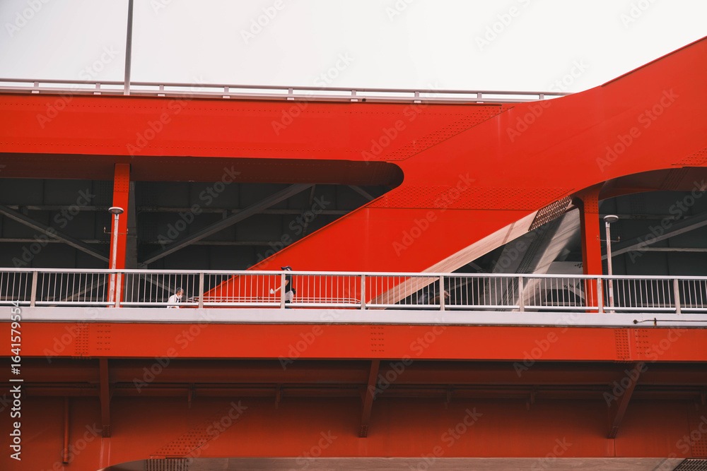 Obraz premium ポートアイランド、真っ赤な橋の外観の風景、神戸、日本