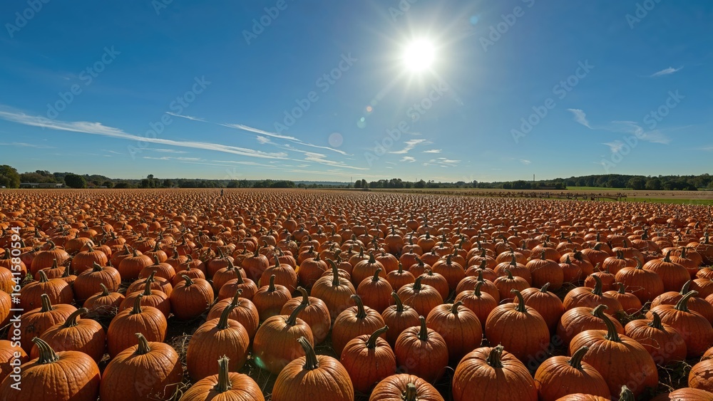 Obraz premium Open field abundant with vibrant orange pumpkins
