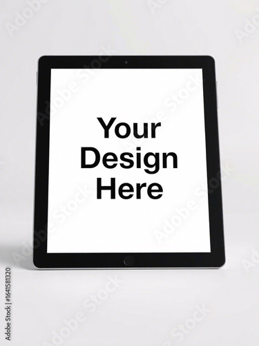 Tablet with black outline isolated on background, showing Your Design Here