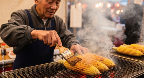 Sapporo Autumn Fest, Japan – Grilled Corn with Butter-Soy Glaze – Authentic Street Food Close-Up