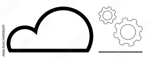 Bold cloud outline with two gear icons indicating system integration, cloud storage, software operations, and automation. Ideal for technology, workflow, connectivity, hosting, development